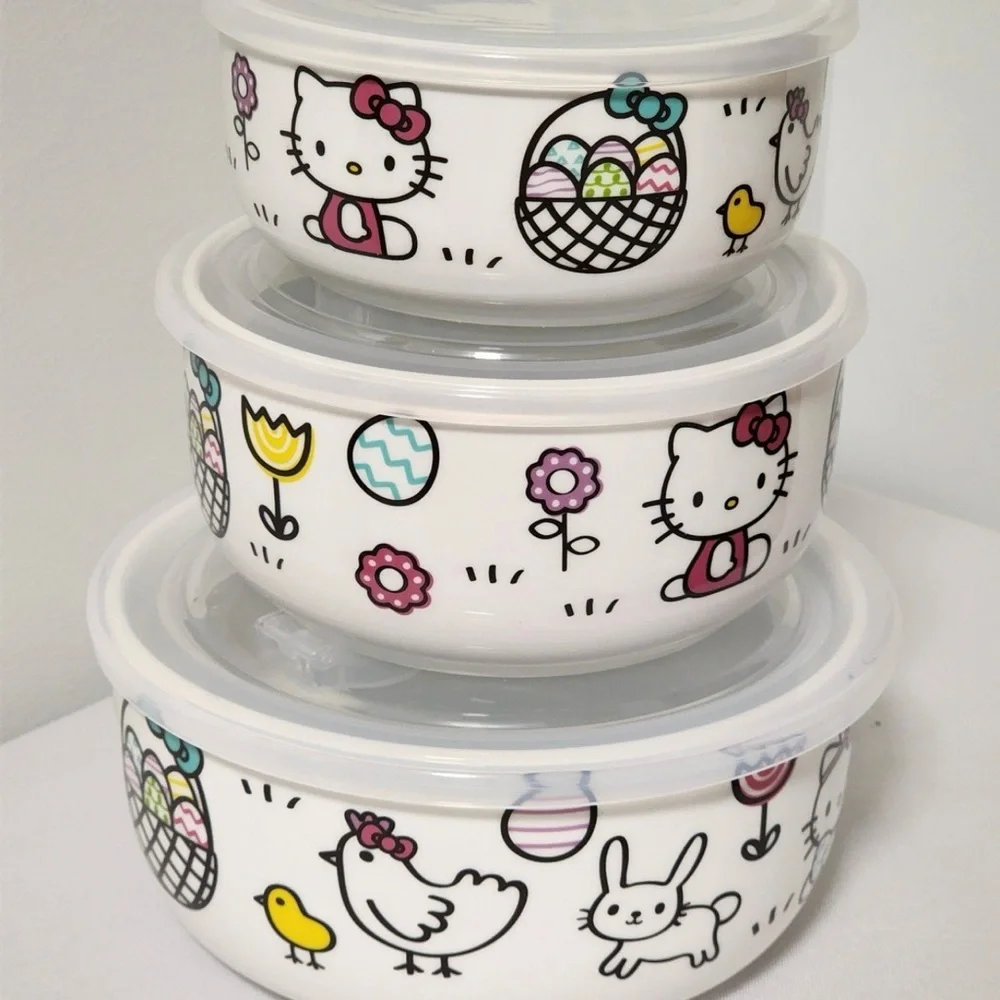 Hello Kitty Easter Spring Nesting Bowls with Pressure Release Lids Set